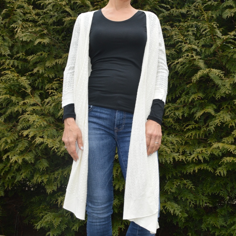 Ann Taylor Cream Open-Front Long Cardigan